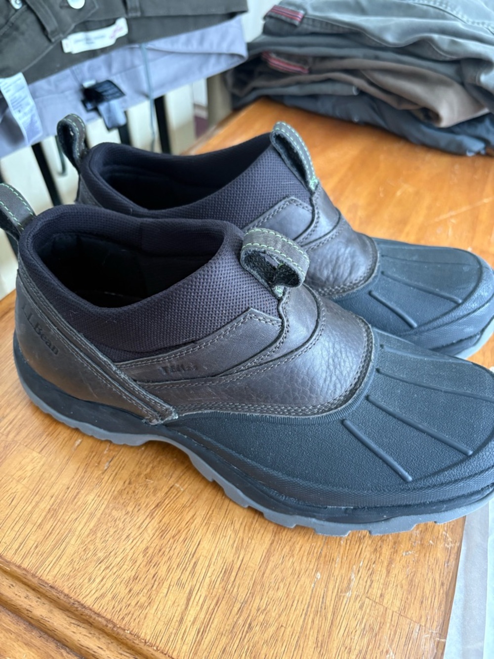 L.L. Bean Men’s Brown and Black Waterproof Slip-On Duck Boots